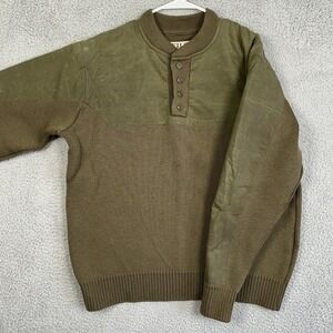 Filson Mens Large Sweater Henley Guide Peat Green Knit 100% Wool Outdoor Winter